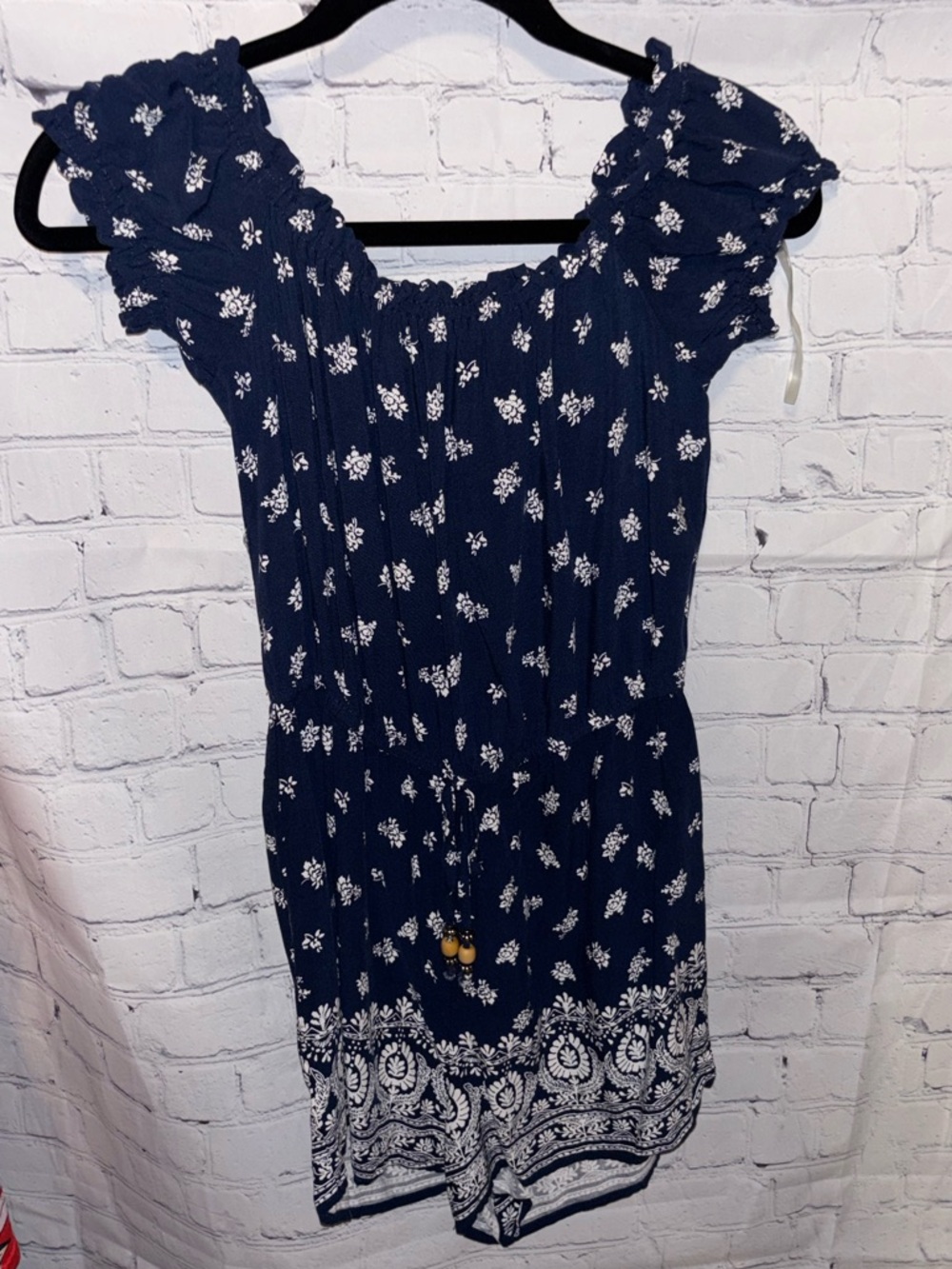 Kids Medium Navy Blue Floral Off-Shoulder romper